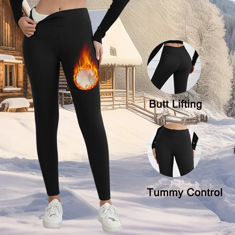 CN Thick Fleece Leggings For Women High Waist Warm Tights