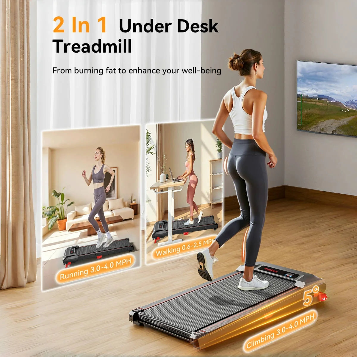 Driving Folding Electric Treadmill Walking Pad With LCD Display