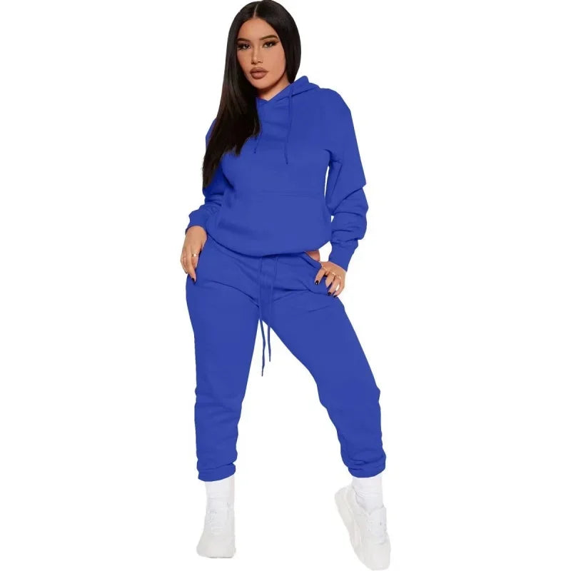 NONECN Winter Tracksuit Women Two Piece Set Hoodie Sweatpants