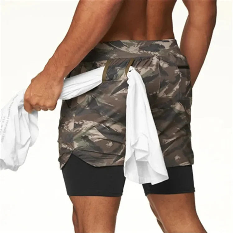 Mens Running Shorts Quick Dry 2 In 1 Training Gym Fitness