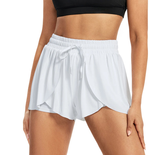 High Waist Running Shorts for Women Two In One Gym Yoga Exercise Sweat Absorbent Quick Drying Tennis Skirt Elastic Light Casual Ne