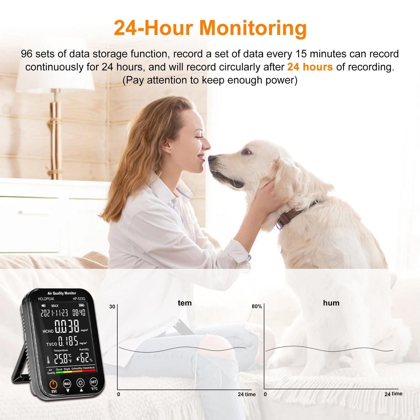 HoldPeak Portable Air Quality Monitor HCHO TVOC Humidity