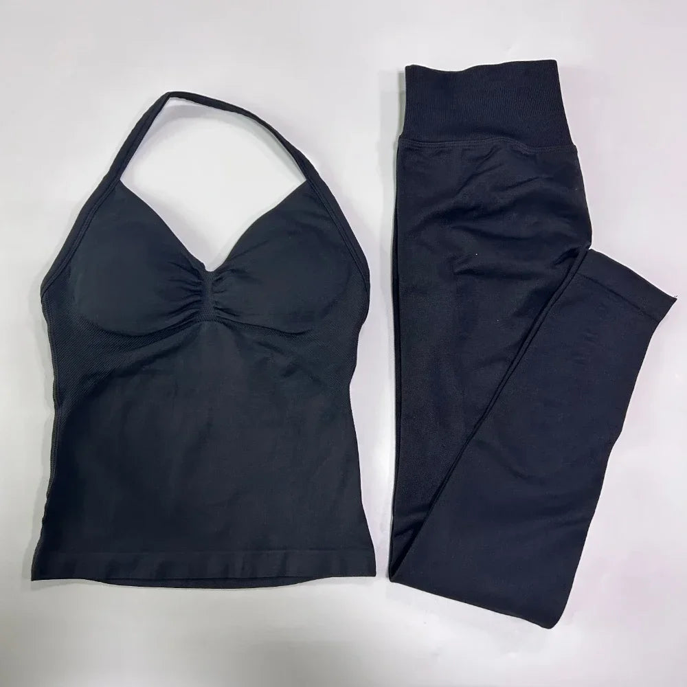 Seamless Gym Set Women Yoga Tank Tops Leggings Activewear
