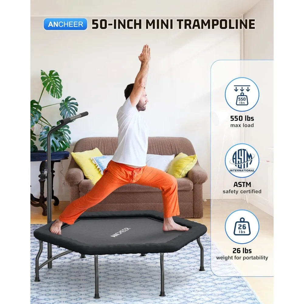 Foldable Fitness Trampoline With Adjustable Handles