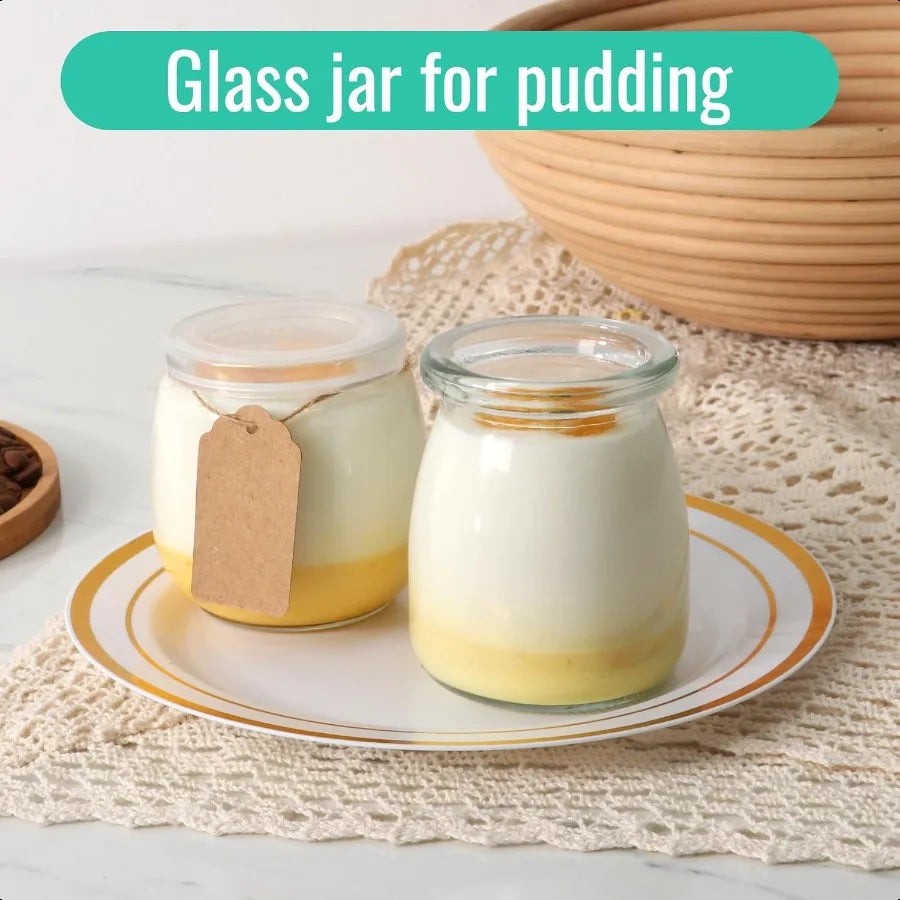 6.7 Ounce Glass Yogurt Jars 20 Pack with Cork Lids and PE Lids Containers for Candy Cake Pudding Yogurt Jam Empty Candle Jars