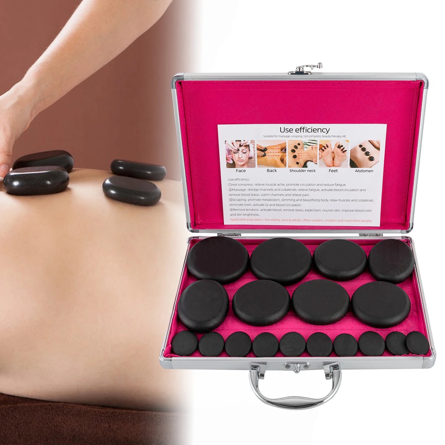 Bymaocar Hot Stone Massage Set With Heater Box 16 Stones