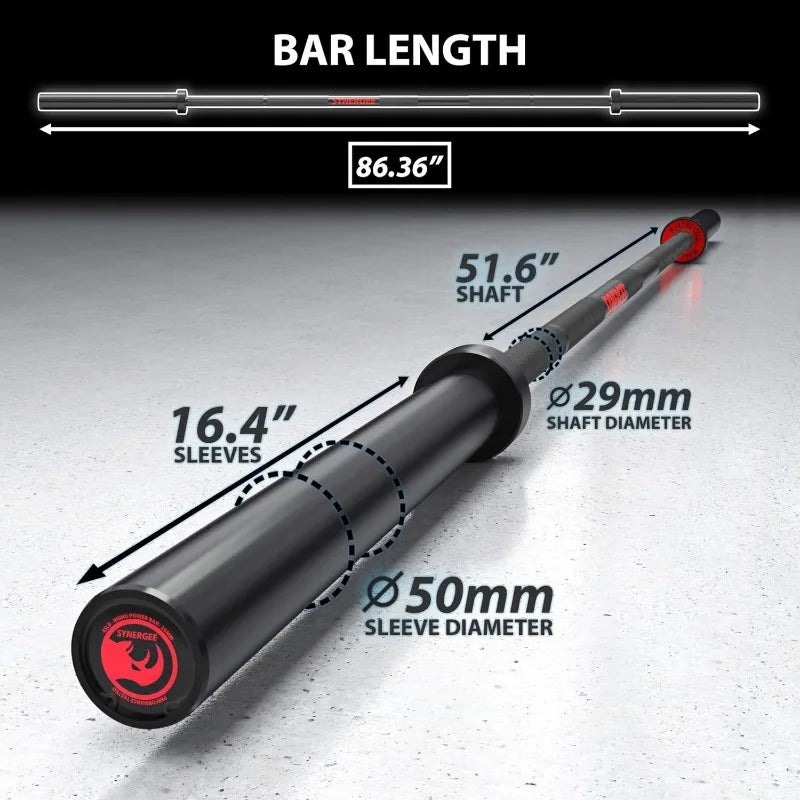 Synergee 45lb Rhino Power Bar Cerakote Finish Barbell. Rated 1500lbs for Powerlifting Deadlift Squat Bench Bar