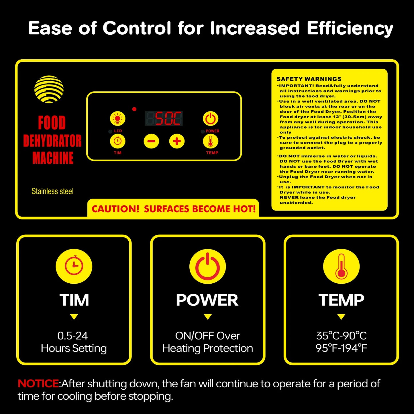 Lecon Chef Food Dehydrator Machine, 12 Stainless Steel Trays Food-Dryer 24H Timer & 194ºF Temperature Control 1000W Dehydrators