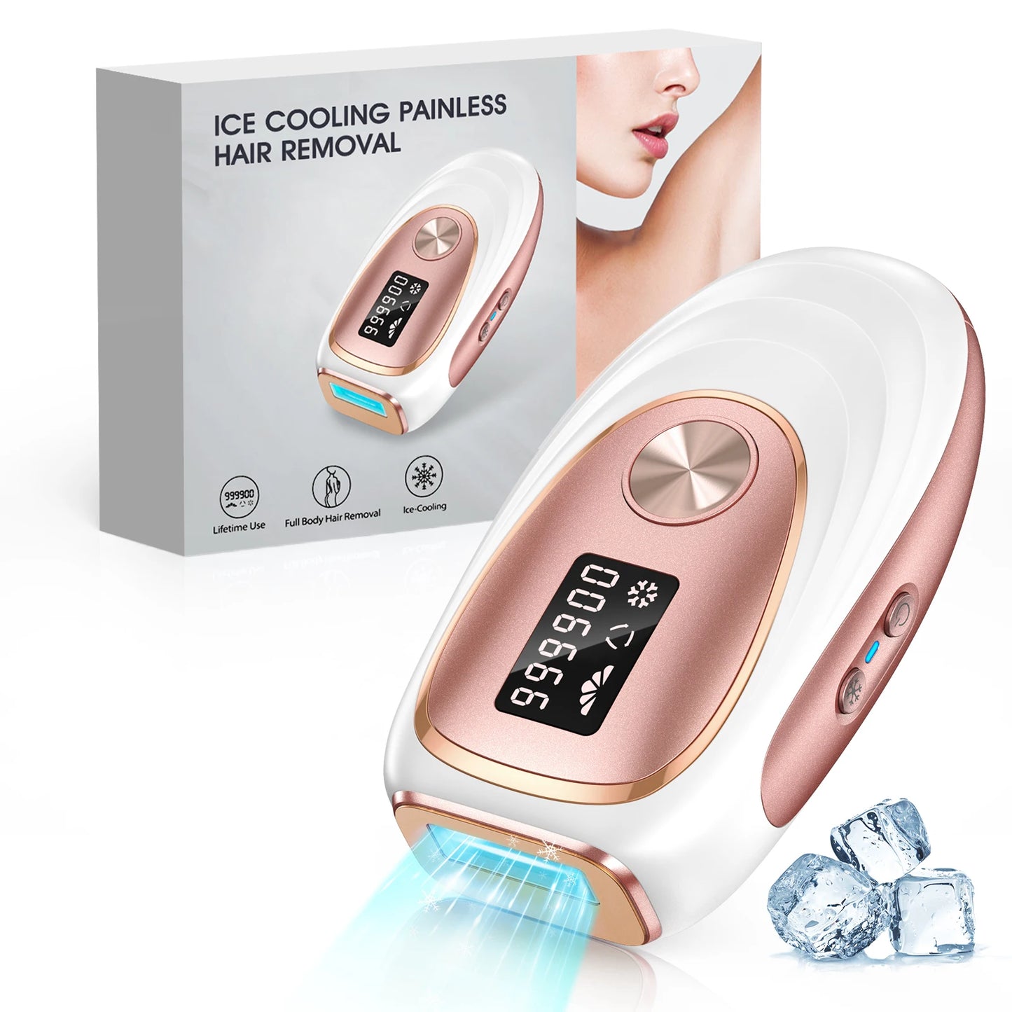 IPL Hair Laser Removal with Cooling Function Home Device 999900 + Flashes 18.5j Pulsed Light Epilator for Armpits/Body/Men/Women