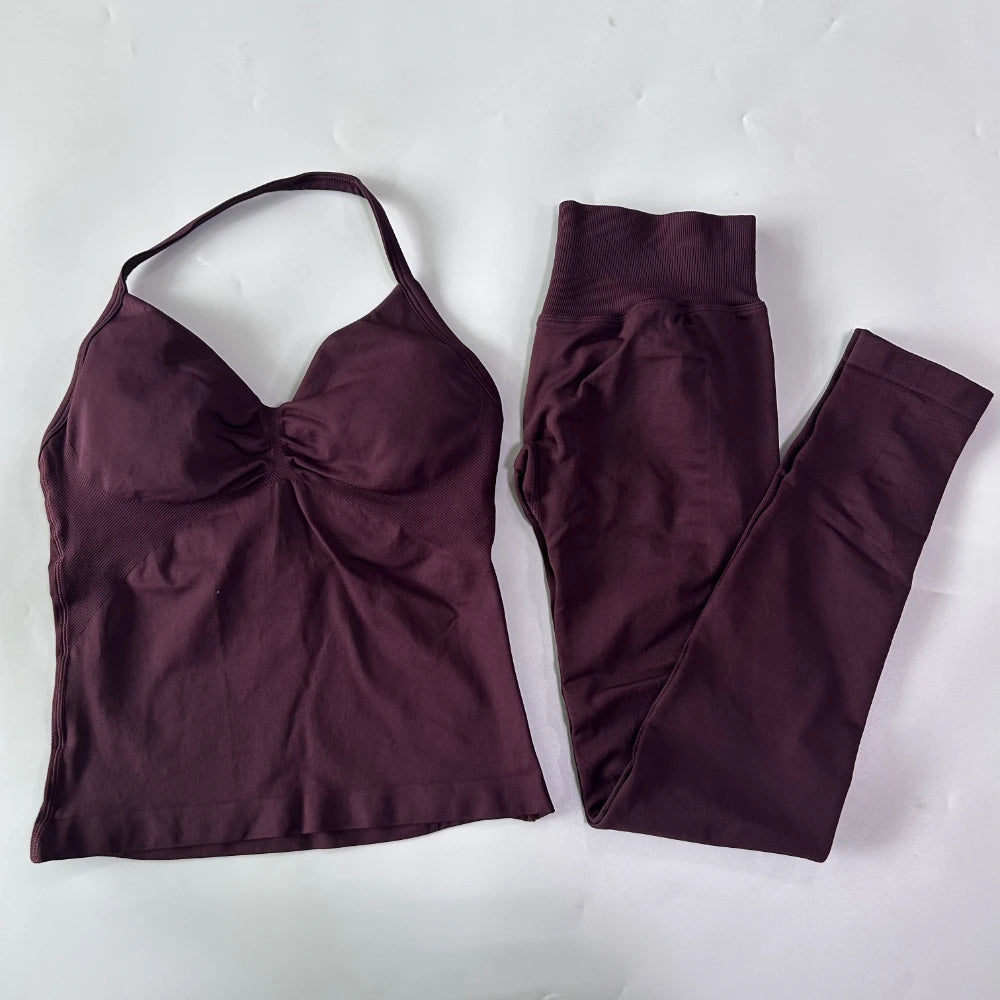 Seamless Gym Set Women Yoga Tank Tops Leggings Activewear