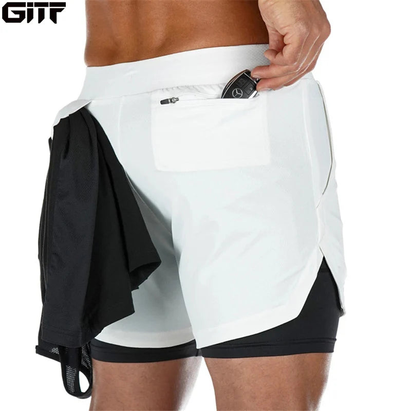 Mens Running Shorts Quick Dry 2 In 1 Training Gym Fitness