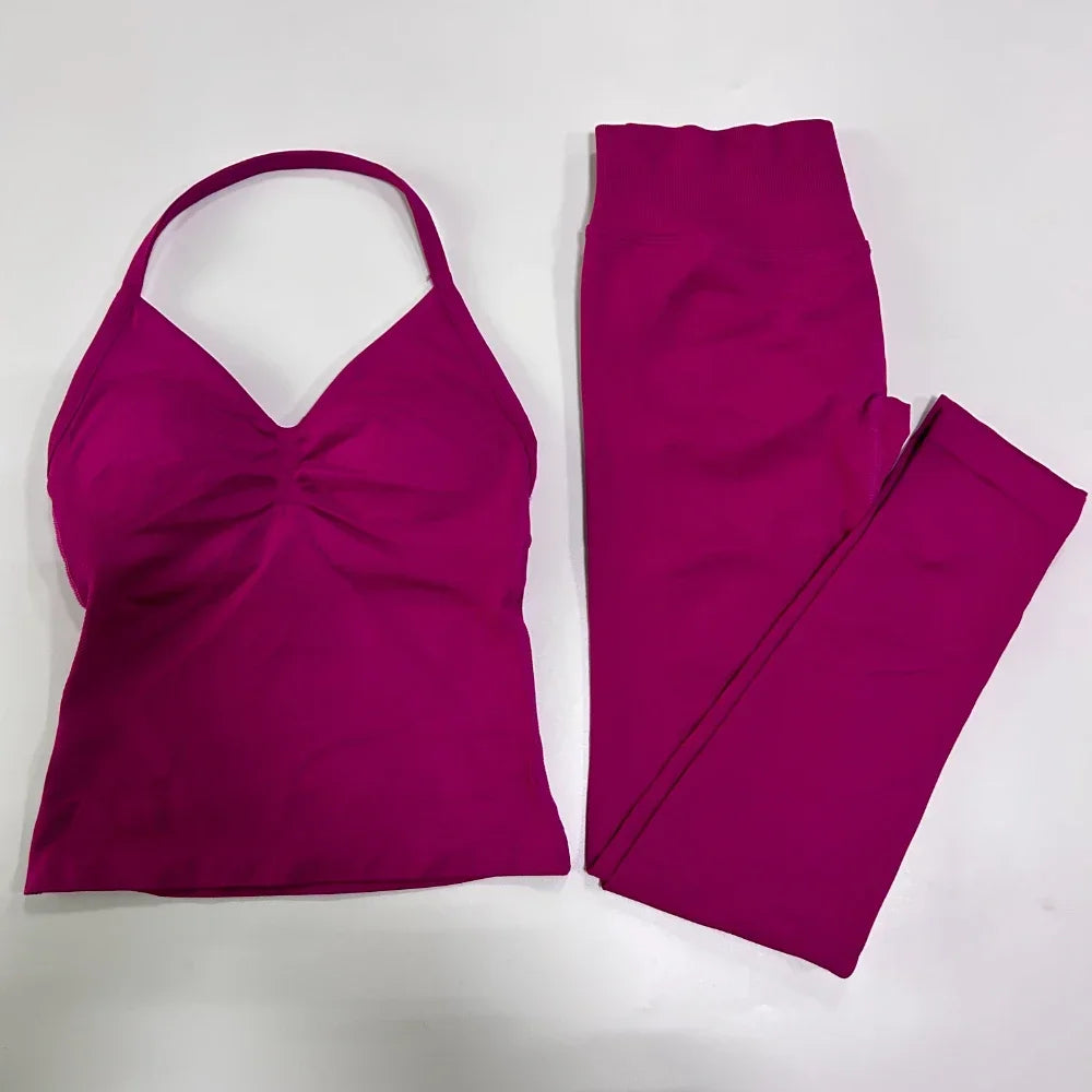 Seamless Gym Set Women Yoga Tank Tops Leggings Activewear