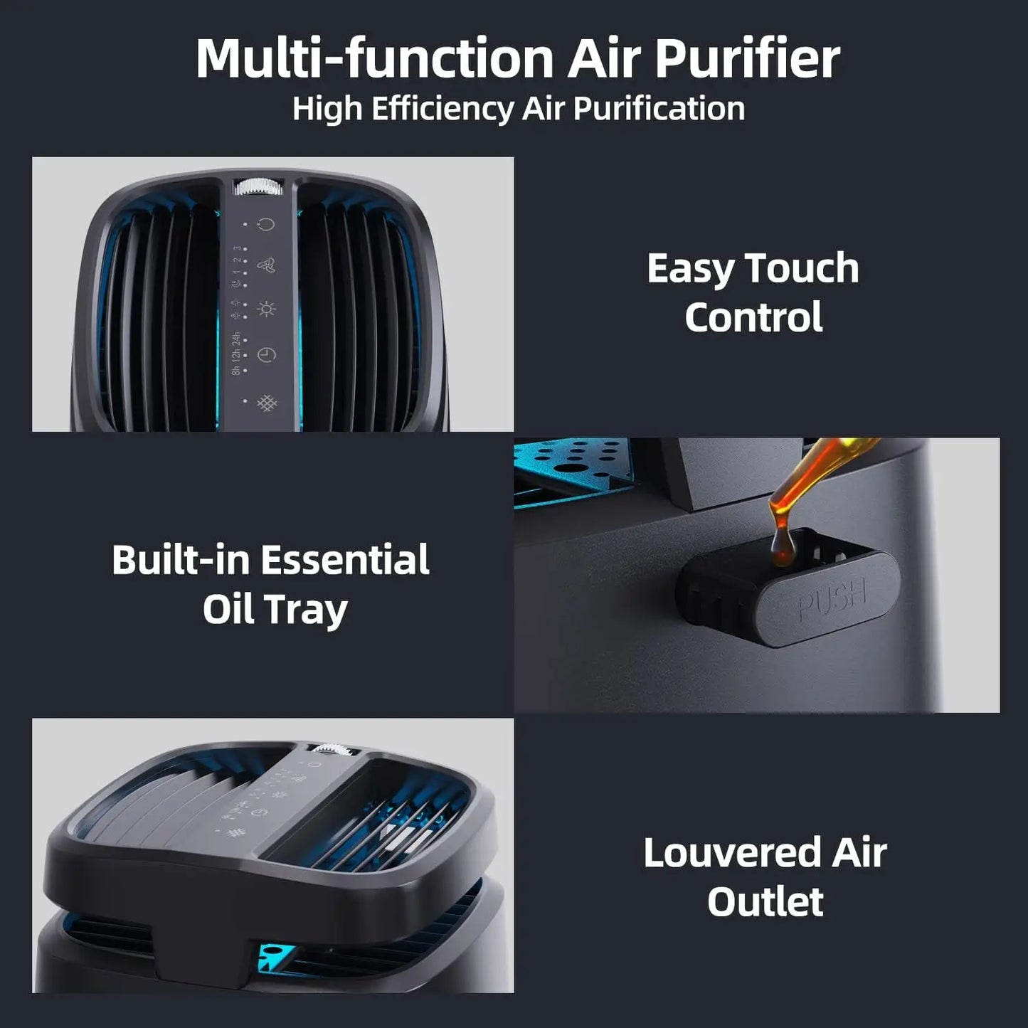 AROEVE Air Purifier 1250ft² H13 True HEPA Filter Essential Oil Fragrance Sleep Timer 4 Speed with Adjustable Air Direction Clean
