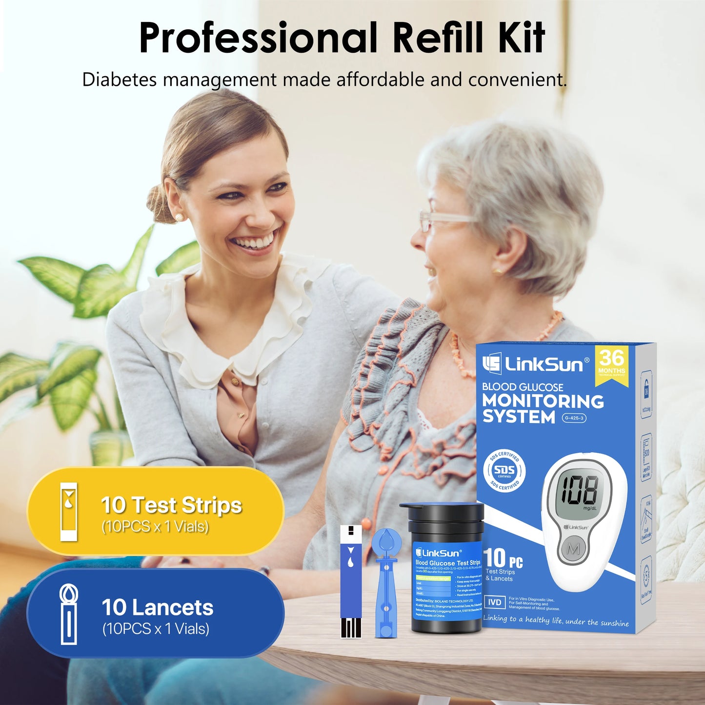 Linksun Glucose Meter Kit With Blood Sugar Test Strips