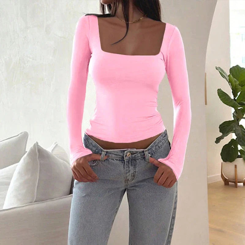 VYTBCN Autumn Women T Shirt Solid Elegant Long Sleeve Tee