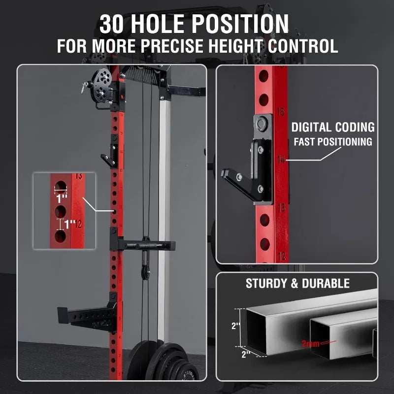 2000LB Squat Rack, Dual Pulley Cable Crossover System, Multi-function Free Weight Home Gym Workout Machine with Attachments