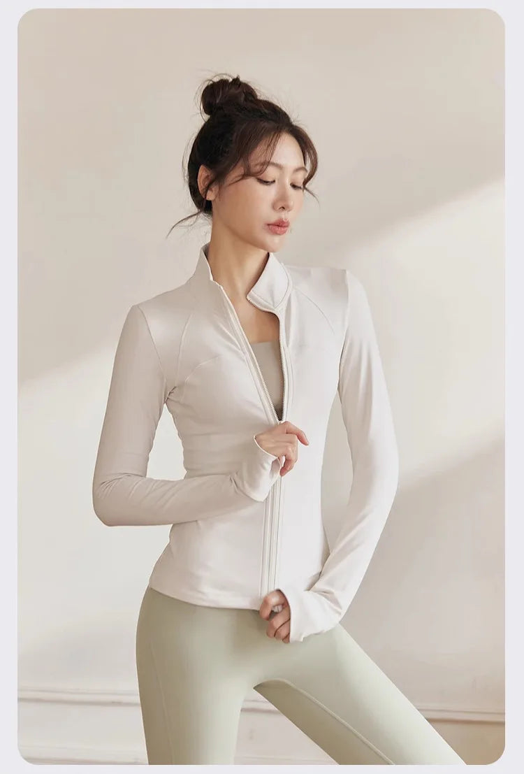 Women Zip Front Fitness Jacket Quick Dry Yoga Top Active