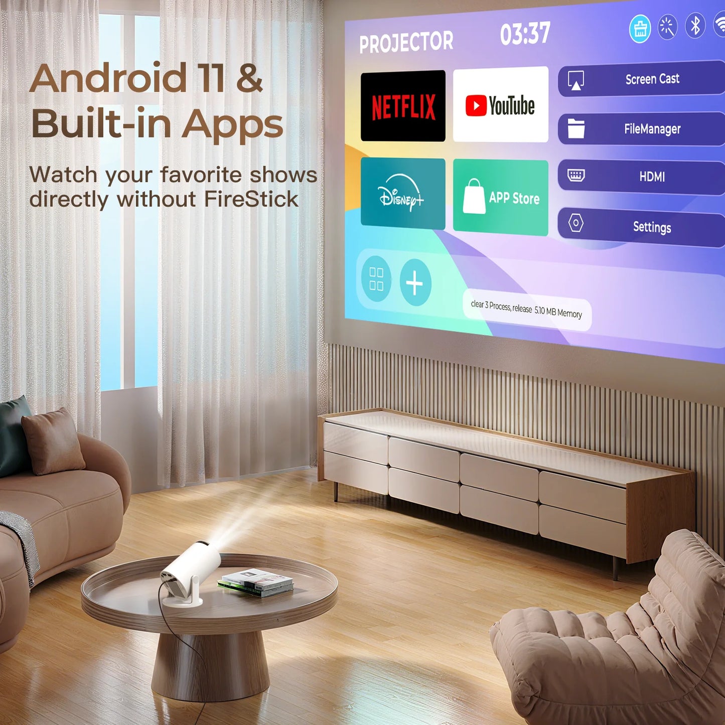 LynCast Smart Projector with WiFi Bluetooth 4K Auto Keystone AirMouse