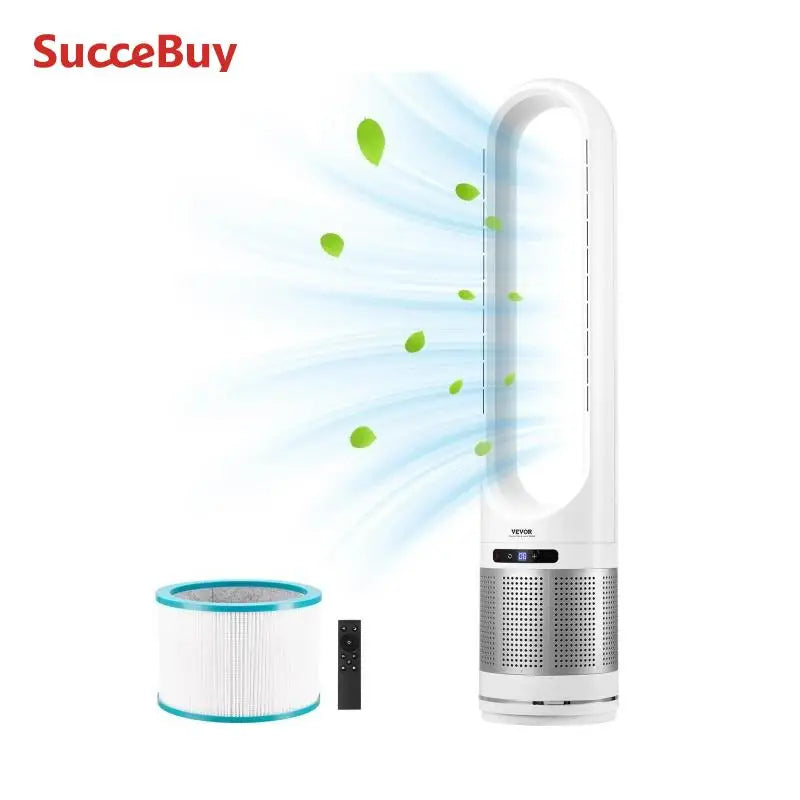 VEVOR Tower Fan Bladeless 15.4ft/s Velocity Floor Blows Cold Air 80° Oscillating 8-Speed Fans 8e Control & Air Purification Mode