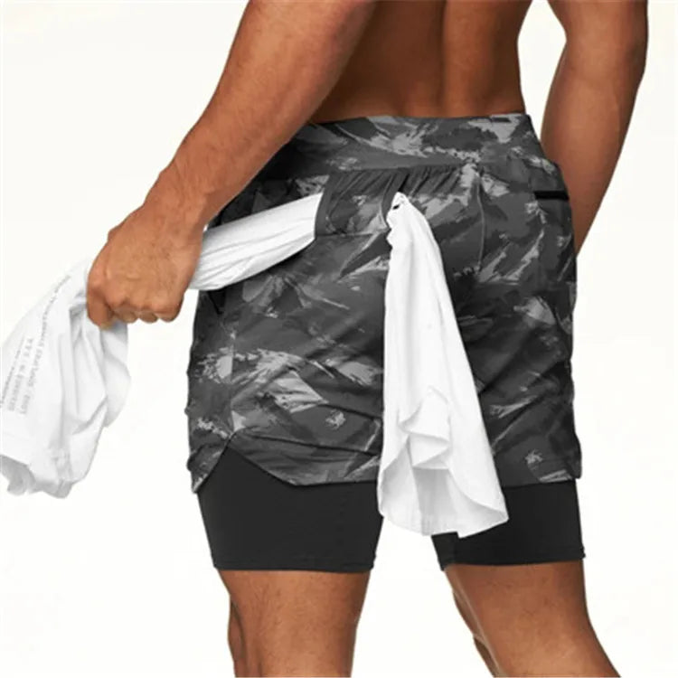 Mens Running Shorts Quick Dry 2 In 1 Training Gym Fitness
