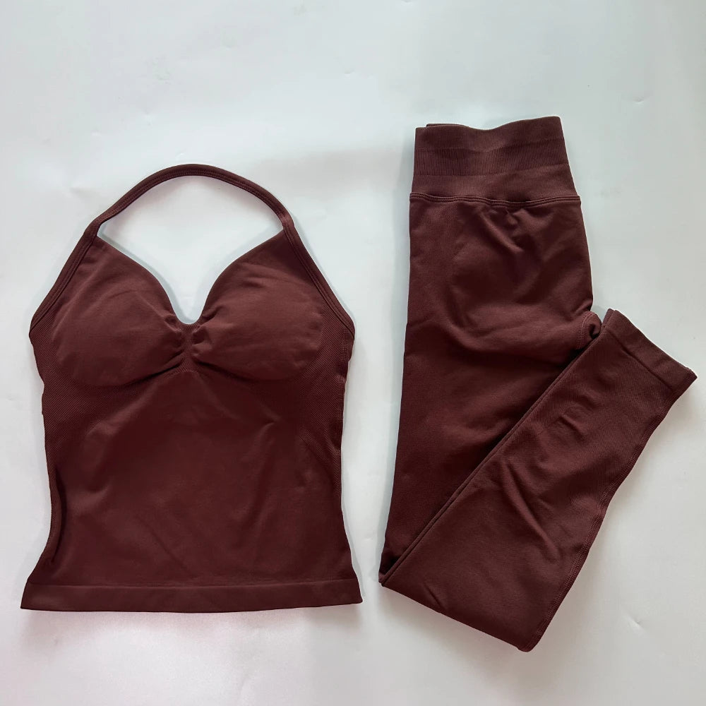 Seamless Gym Set Women Yoga Tank Tops Leggings Activewear