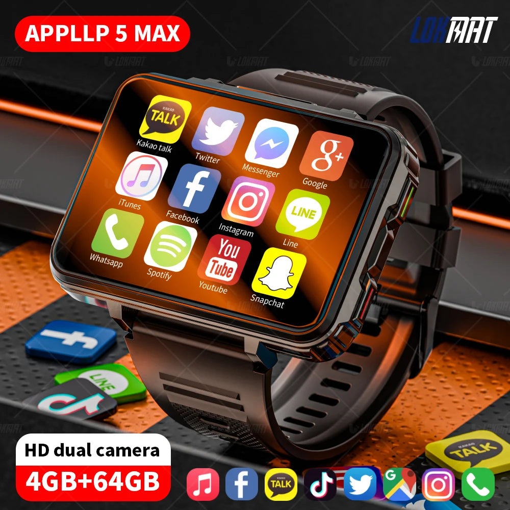 LOKMAT APPLLP 5 MAX Android Watch Phone Square Big Screen Wifi 4G Calls Smartwatches Dual Camera Flashlight Gaming Watch