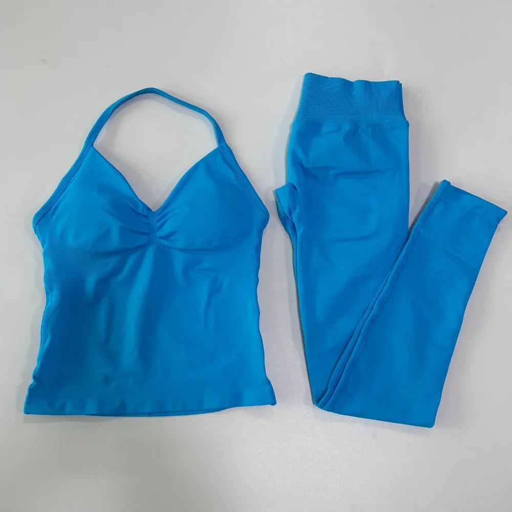 Seamless Gym Set Women Yoga Tank Tops Leggings Activewear