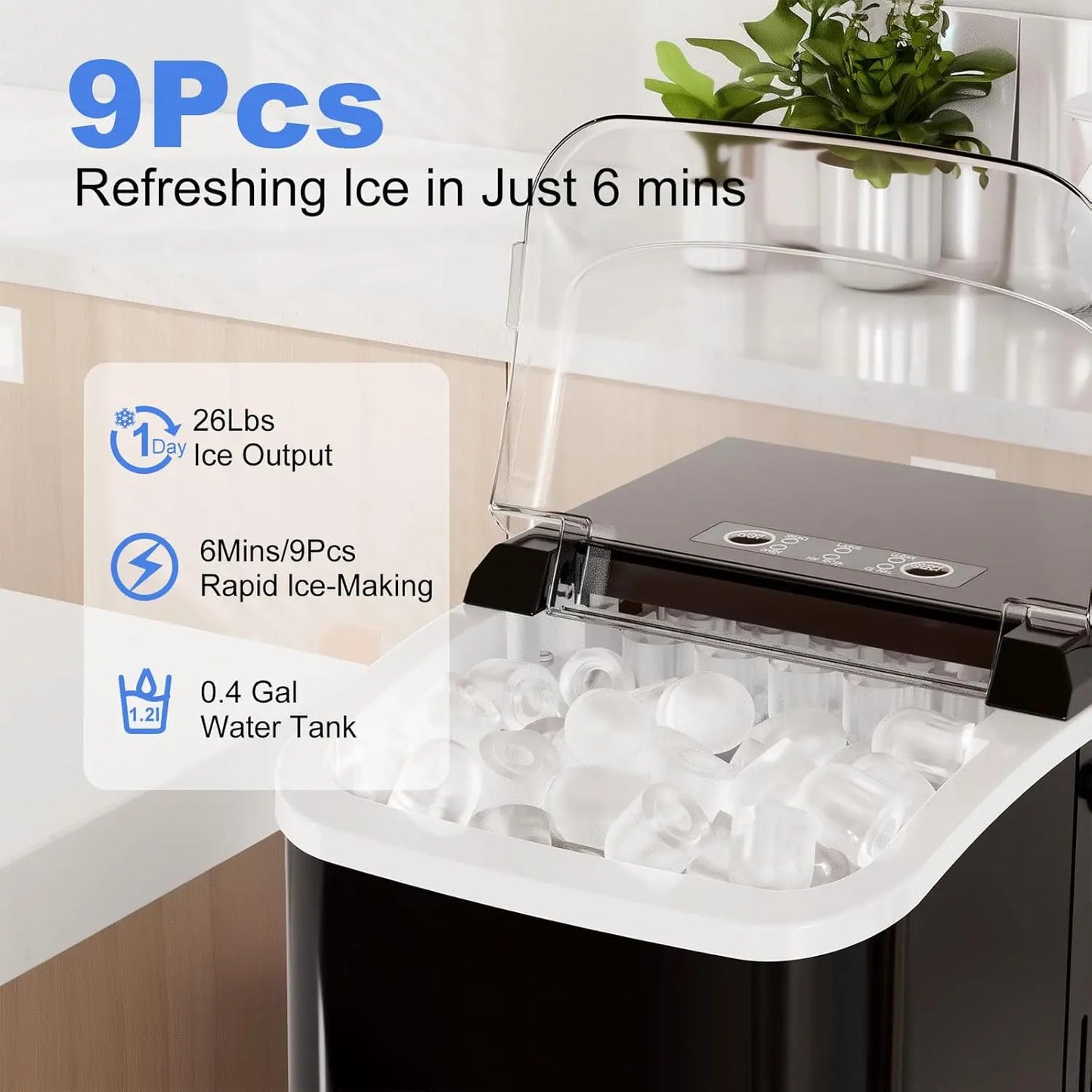 Portable Ice Maker With Auto Clean 9 Cubes For Camping