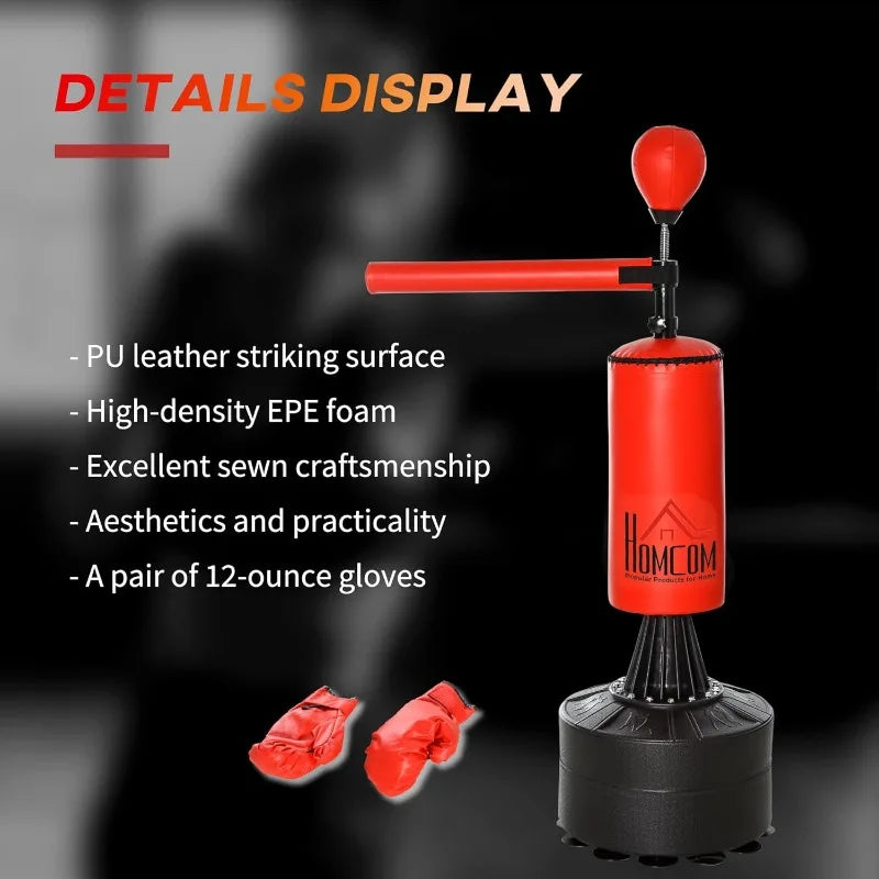 Soozier Boxing Bag Freestanding Punching Bag with Speed Ball Rotating Boxing Bar and Gloves Weighted Base for Adults and Kids
