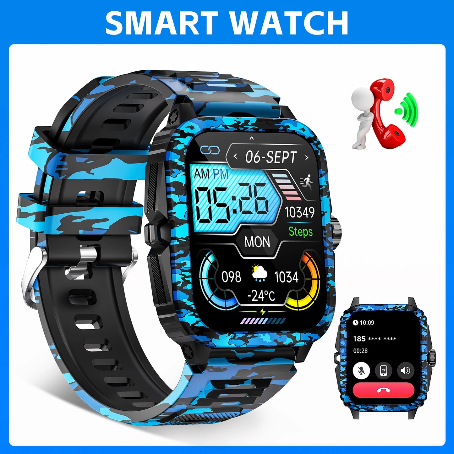 LaNikar Smartwatch 3ATM Waterproof Fitness Tracker Heart Rate Bluetooth Call
