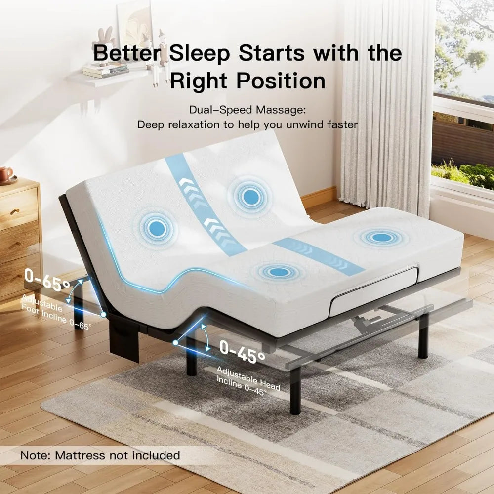 Pipishell Adjustable Bed Frame With Massage USB Ports