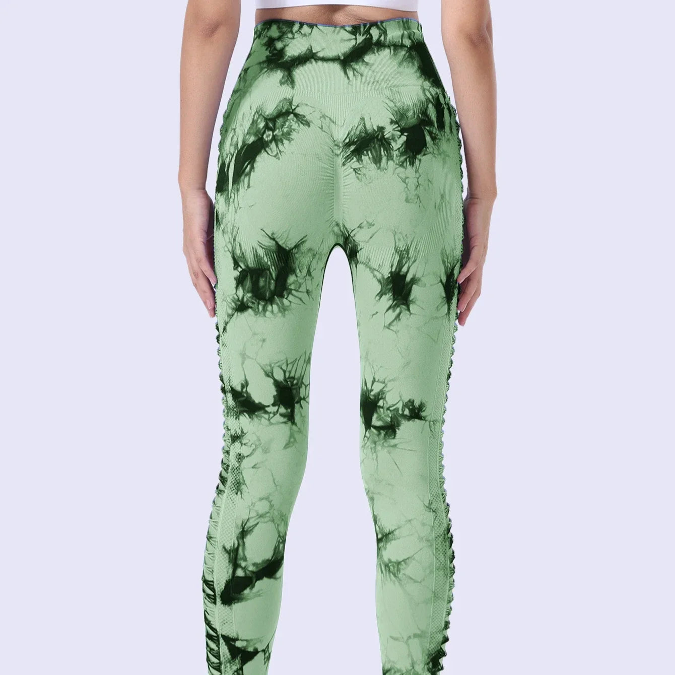 US Warehouse Seamless Yoga Pants Women Sport Leggings Fitness Gym Tight Push Up Running Pants Hollow Out Tie Dye Thunder Print