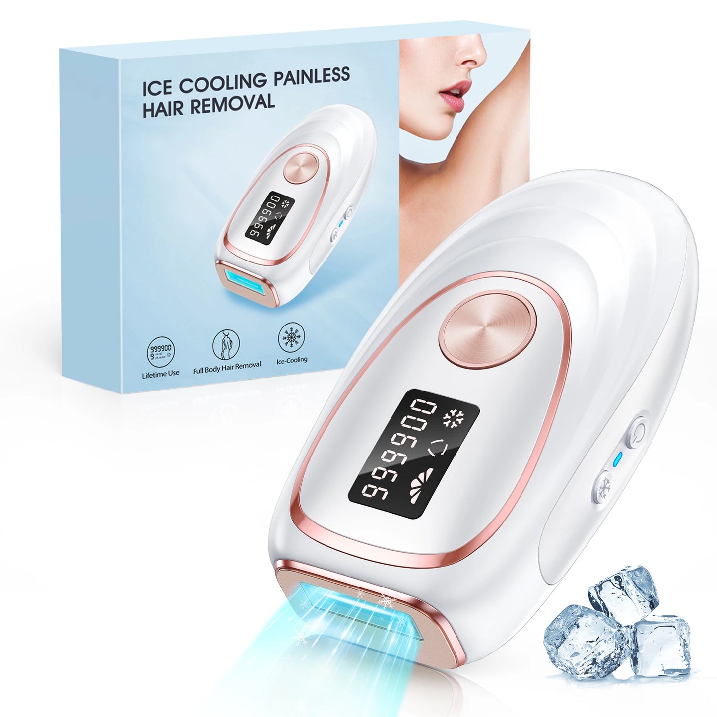 IPL Hair Laser Removal with Cooling Function Home Device 999900 + Flashes 18.5j Pulsed Light Epilator for Armpits/Body/Men/Women