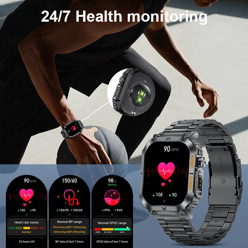 LIGE Military Sport Smartwatch With LED Flashlight Compass