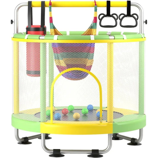 55" Trampoline for Kids with Enclosure,440lbs Capacity Indoor & Outdoor Toddler Trampoline with Adjustable Gymnastics Bar & Toys