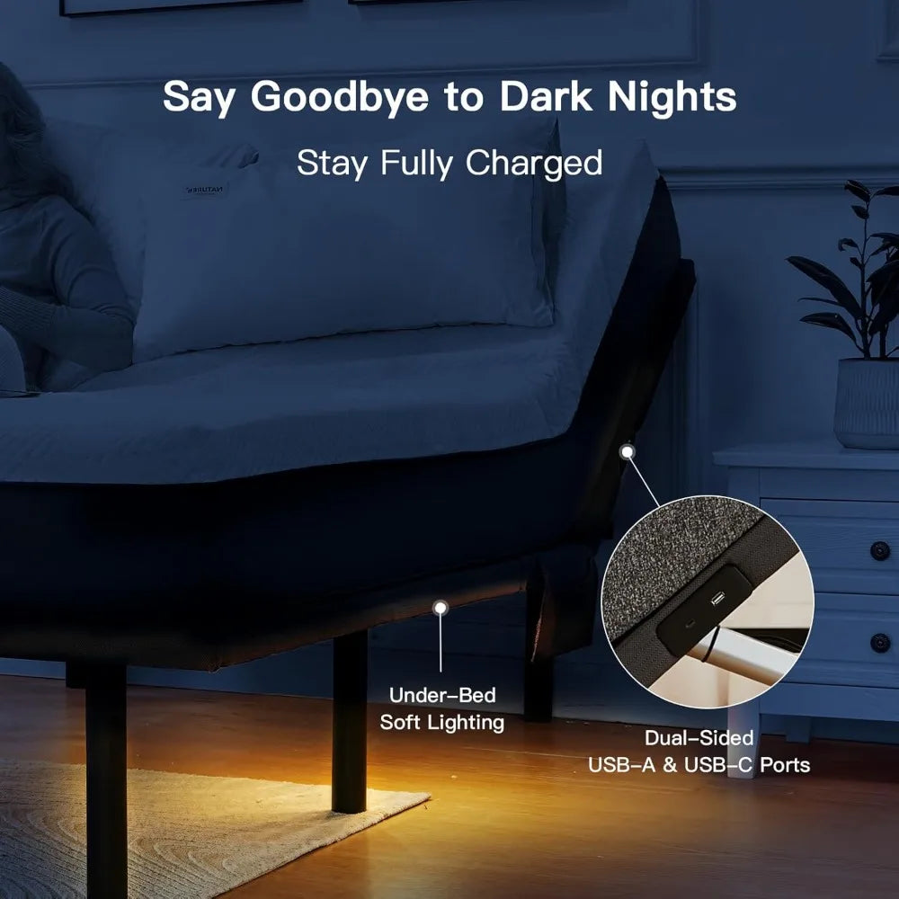 Pipishell Adjustable Bed Frame With Massage USB Ports