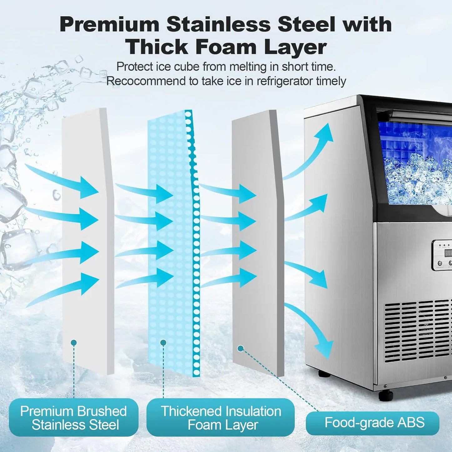 Zomagas 100lbs 24H Auto Self Cleaning Led Display Ice Maker