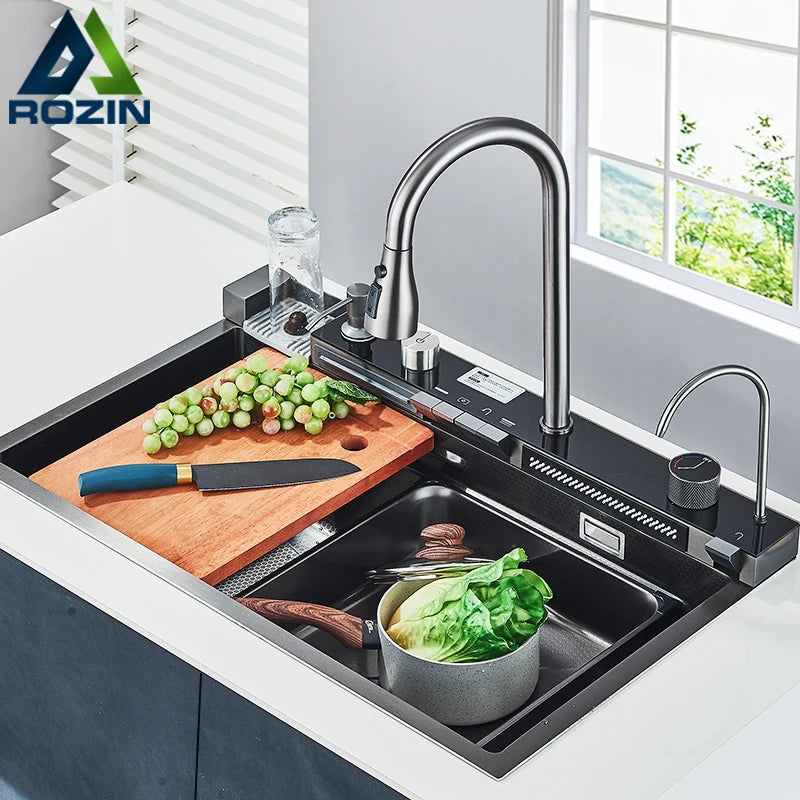 Rozin Stainless Steel Kitchen Sink With Faucet Waterfall