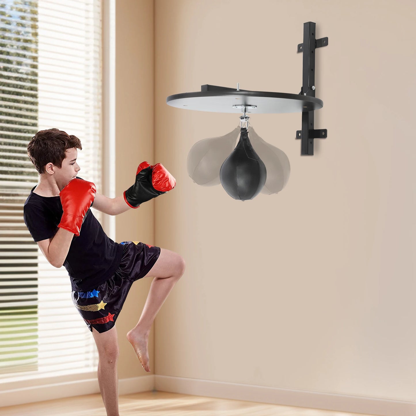 360° Rotatable Speed Bag Platform Kit Heavy Duty Boxing Training Equipment with Punching Ball Black/Log Color