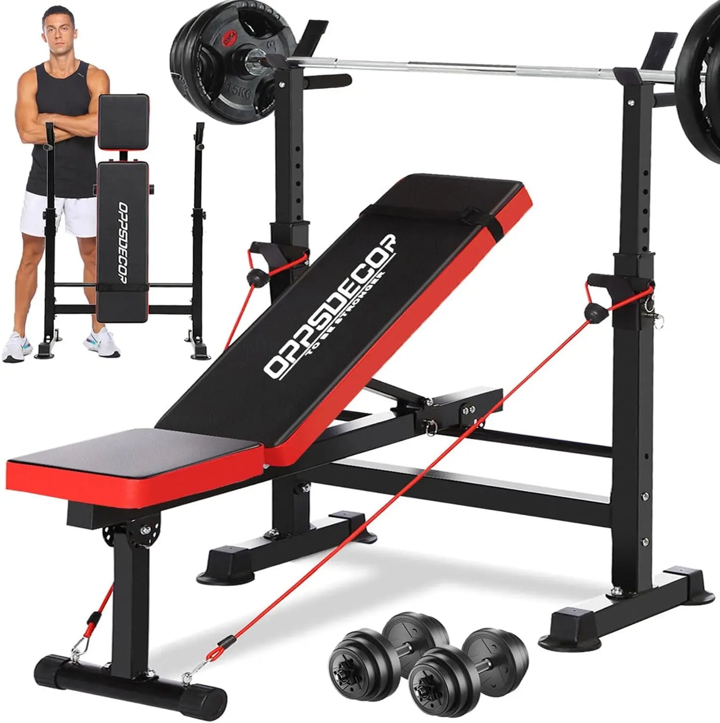 OPPSDECOR 6 in 1 660lbs Weight Bench Set with Squat Rack, Bench Press Set with Barbell Rack