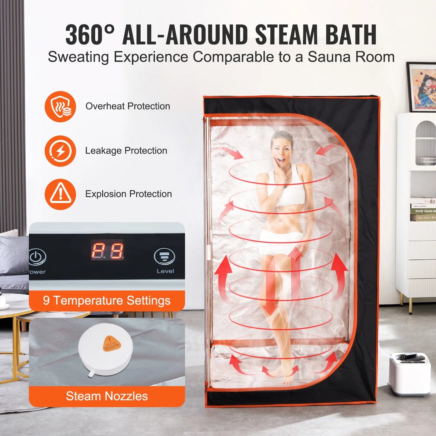 Portable Steam Sauna Tent Full Size 1000W Personal Sauna Blanket W/ Chair