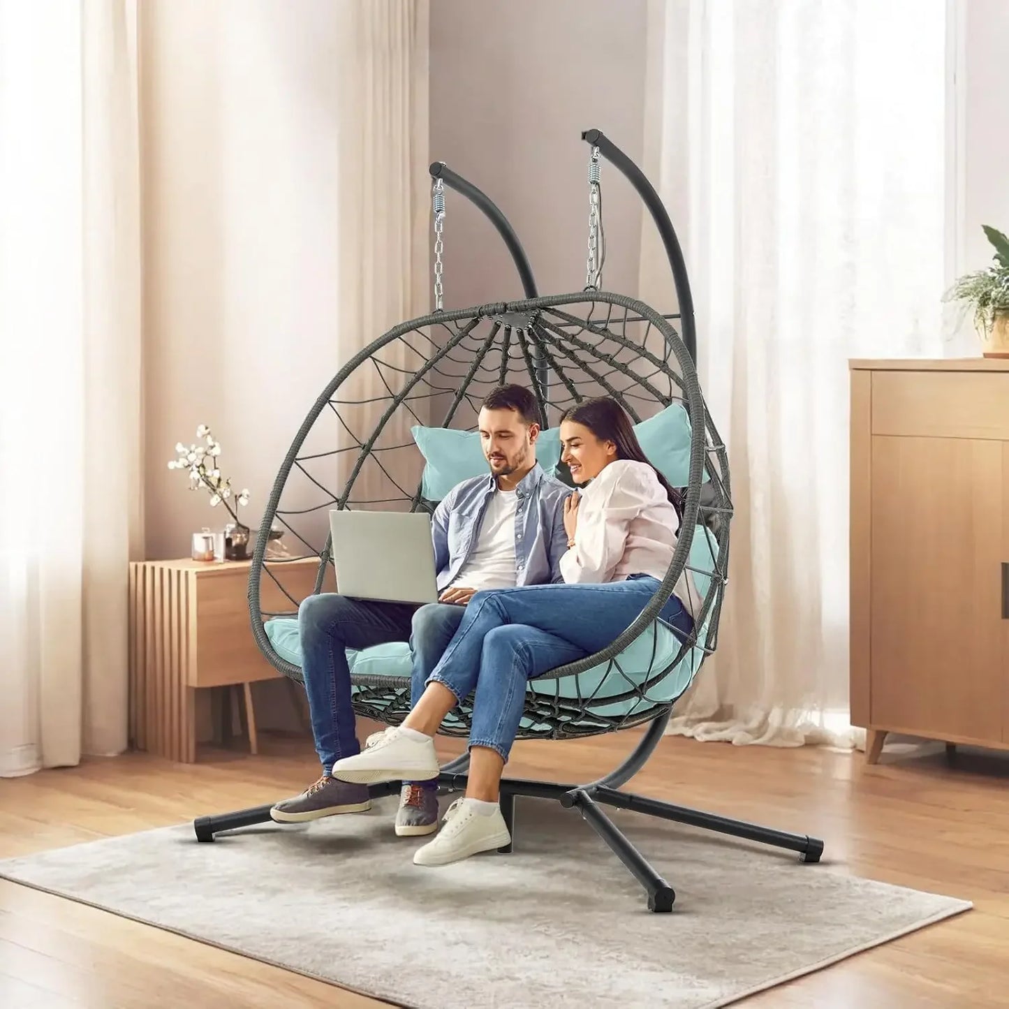 ANGDUO Egg Swing Chair With Stand For Outdoor Patio