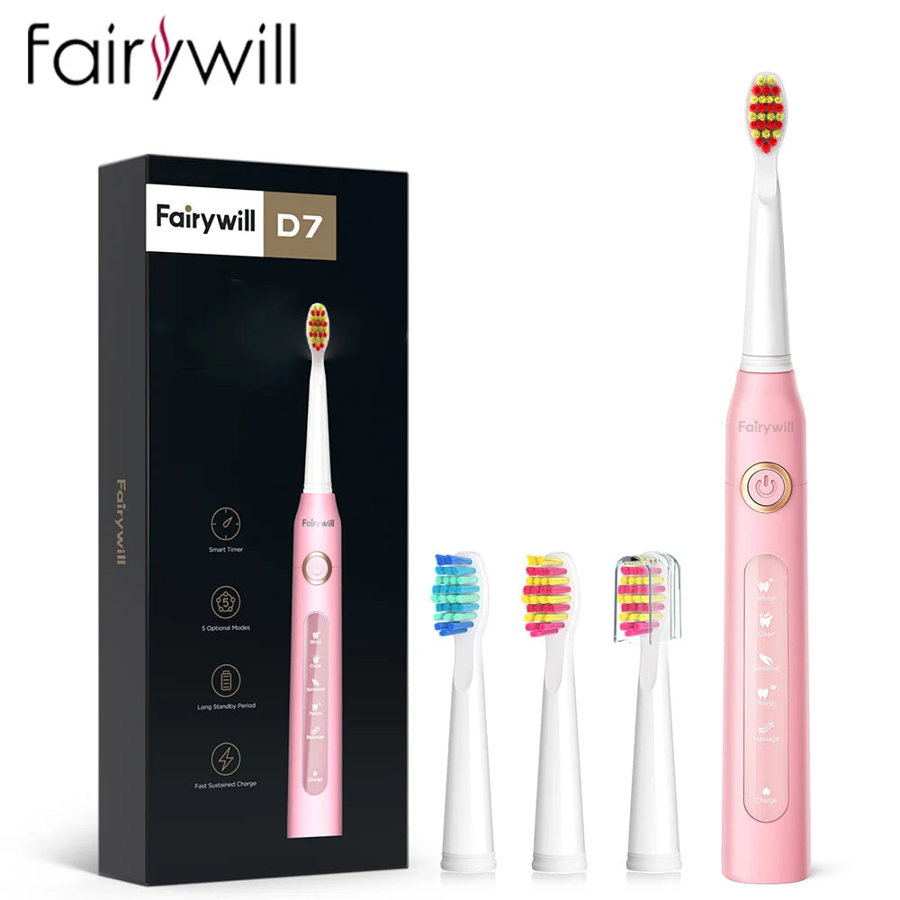Fairywill Electric Sonic Toothbrush FW-507 USB Charge Rechargeable Adult Waterproof Electronic Tooth Brushes Replacement Heads s
