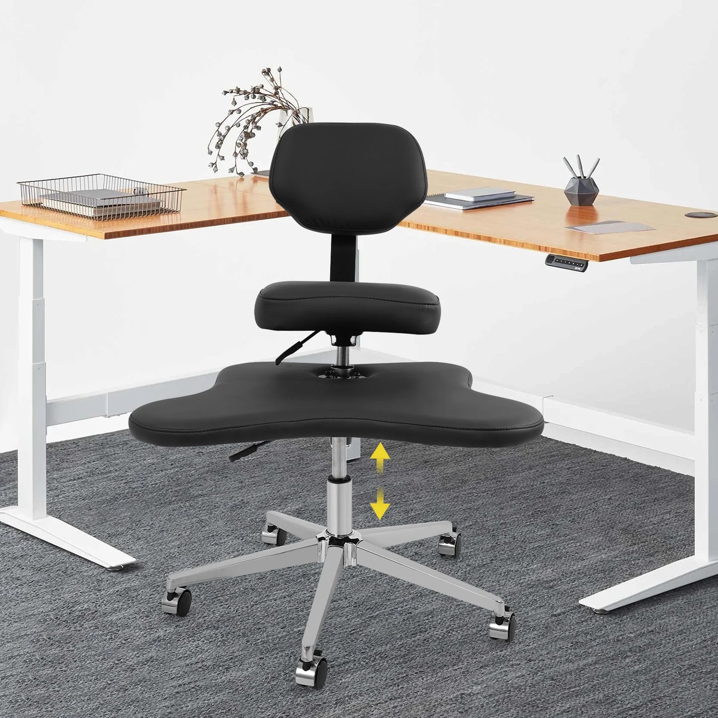 Cross-Legged Meditation Chair Relaxing Chair with Wheels Height Adjustable Seat for Yoga & Office Work Improve Posture