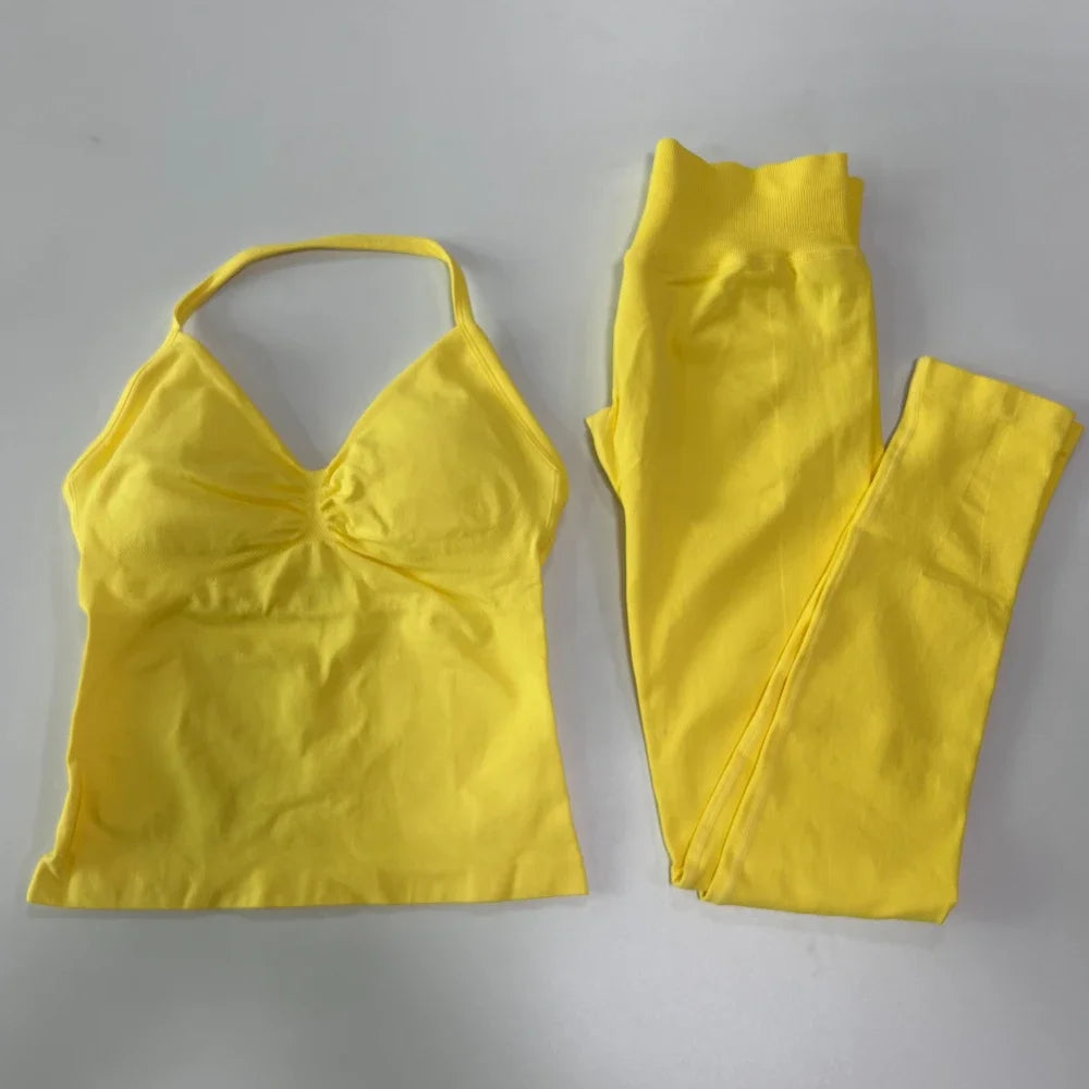Seamless Gym Set Women Yoga Tank Tops Leggings Activewear