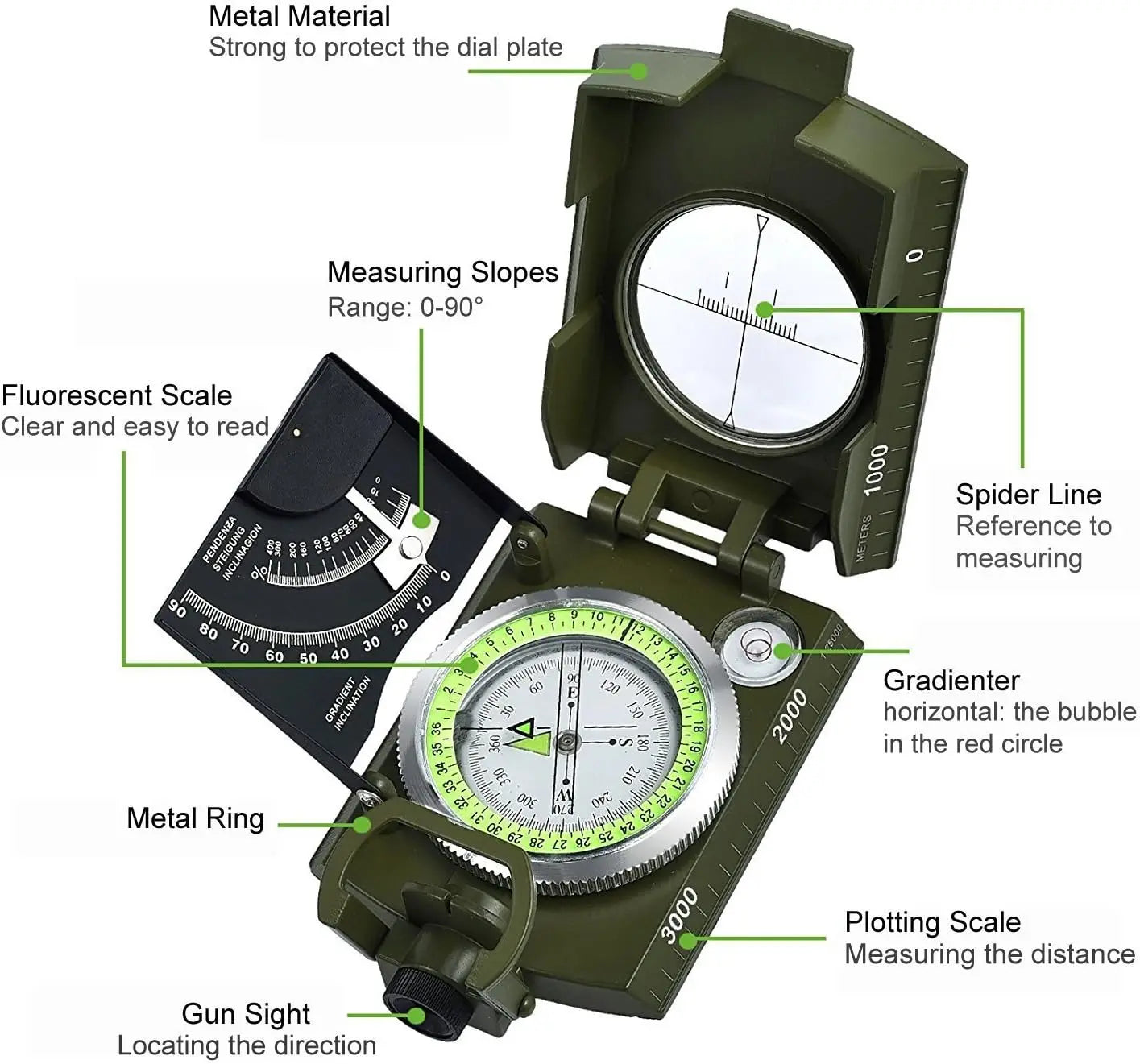 Proster Waterproof Hiking Compass With Fluorescent Scale