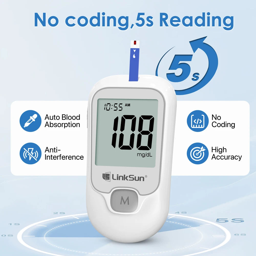 Linksun Glucose Meter Kit With Blood Sugar Test Strips