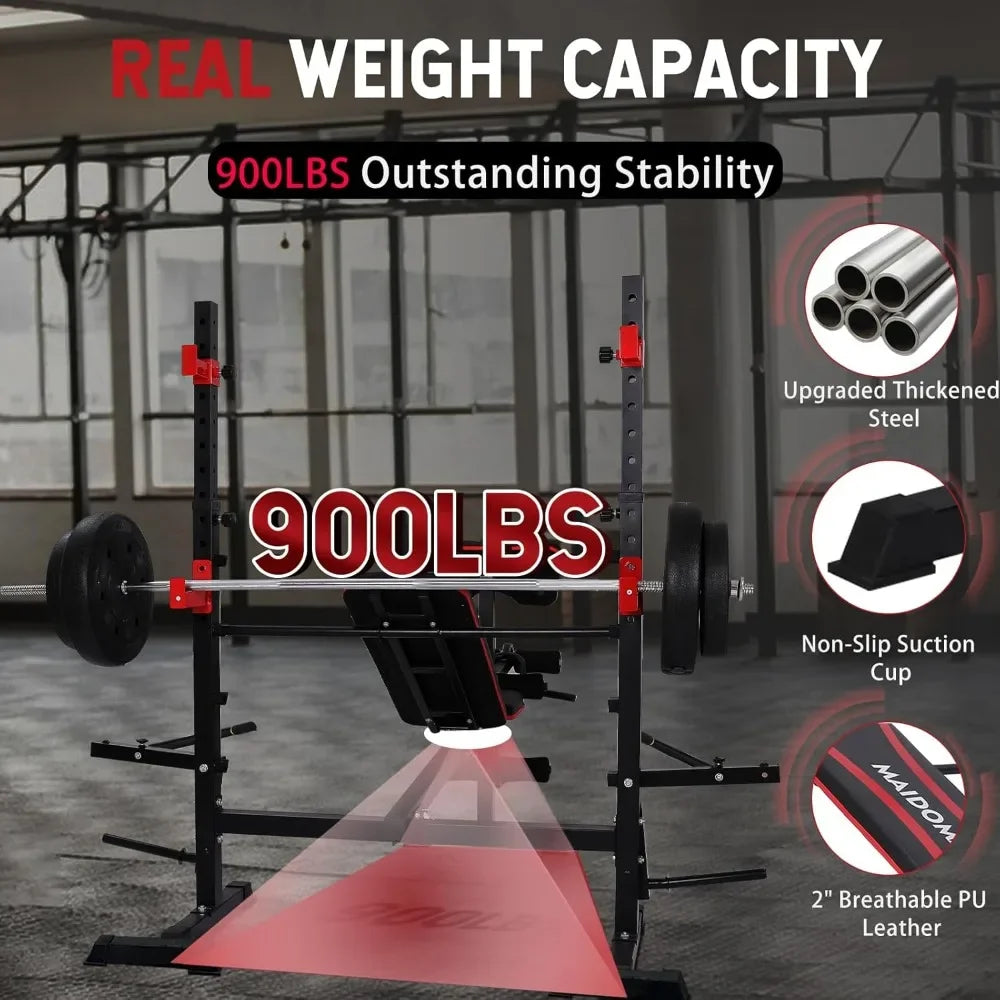 1500LBS 6 in 1 Weight Bench Set with Leg Extension/Curl and Preacher Curl,Bench Press Set and Squat Rack with Safety Bar Catches