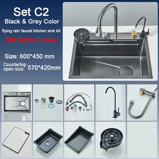 Rozin Stainless Steel Kitchen Sink With Faucet Waterfall