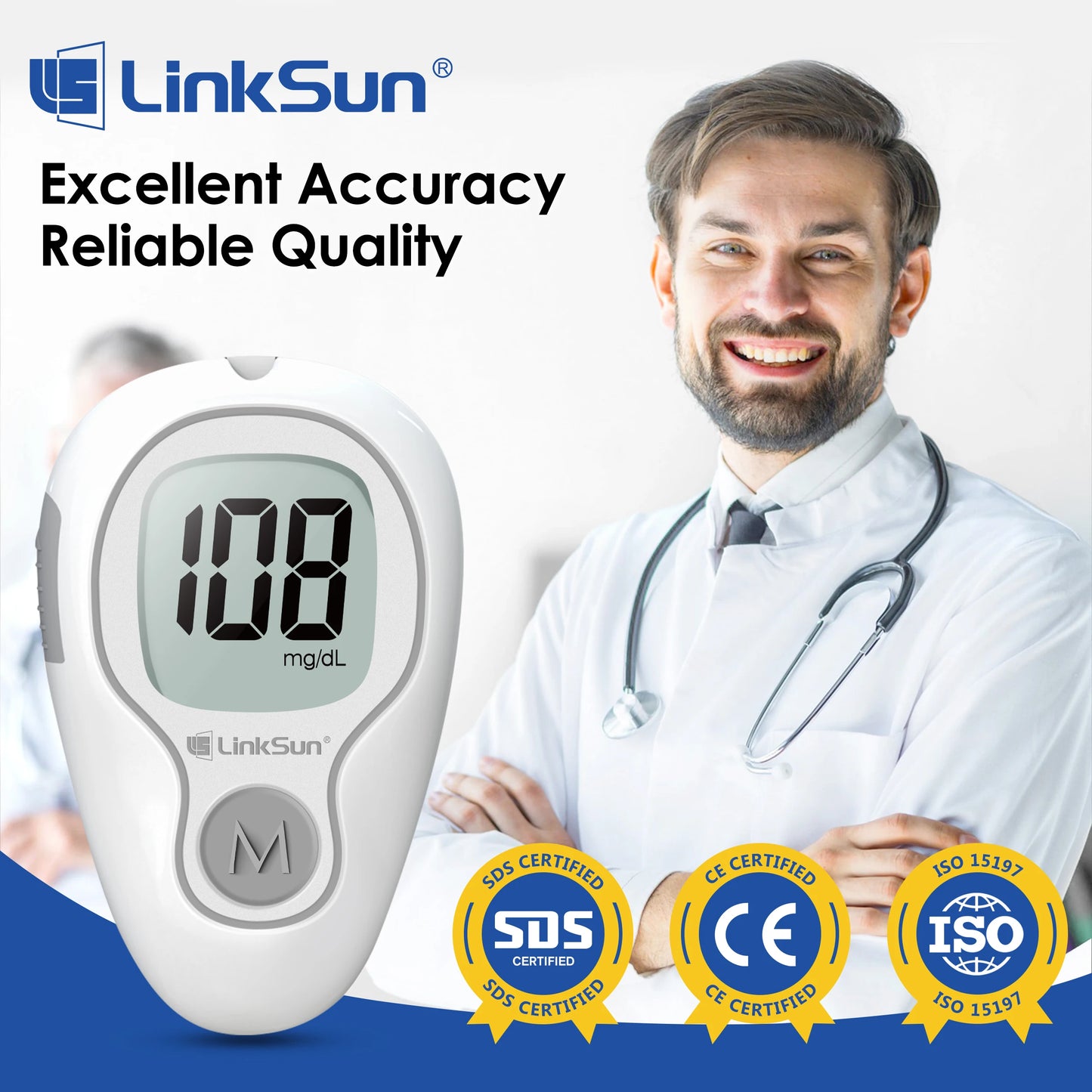Linksun G-425-3 Blood Glucose Meter Complete Kit For Diabetes Testing
